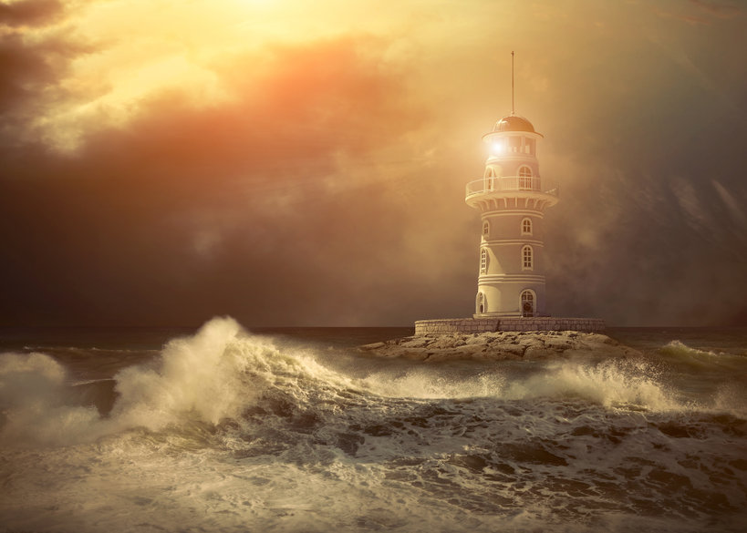 Lighthouse in a raging storm